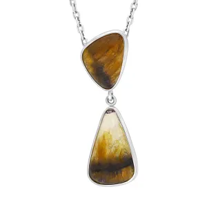 Sterling Silver Blue John 2 Stone Abstract Drop Necklace D