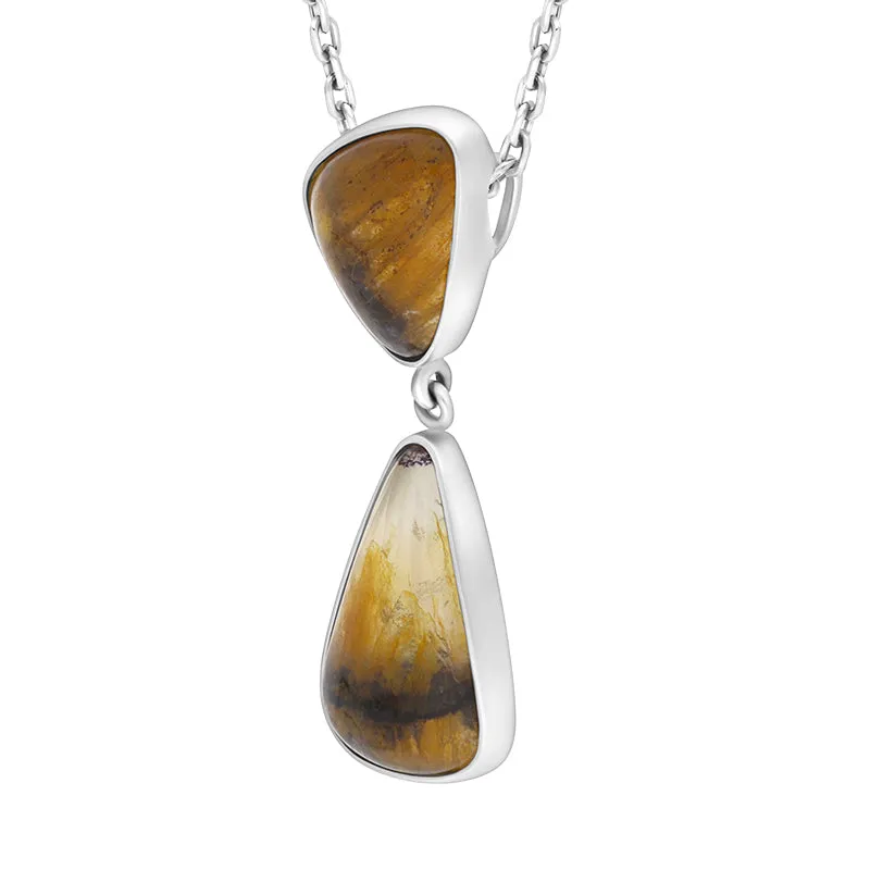 Sterling Silver Blue John 2 Stone Abstract Drop Necklace D