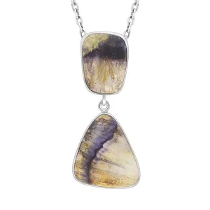 Sterling Silver Blue John 2 Stone Abstract Drop Necklace D