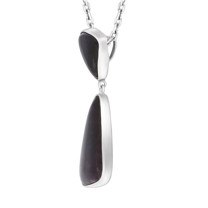 Sterling Silver Blue John 2 Stone Abstract Triangle Drop Necklace D
