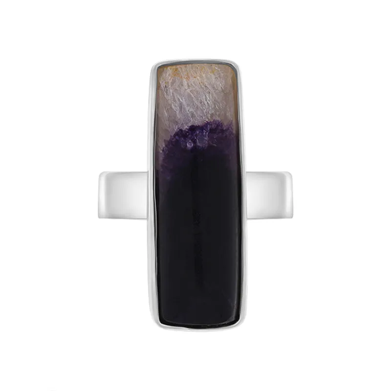 Sterling Silver Blue John Abstract Curved Oblong Shaped Ring D