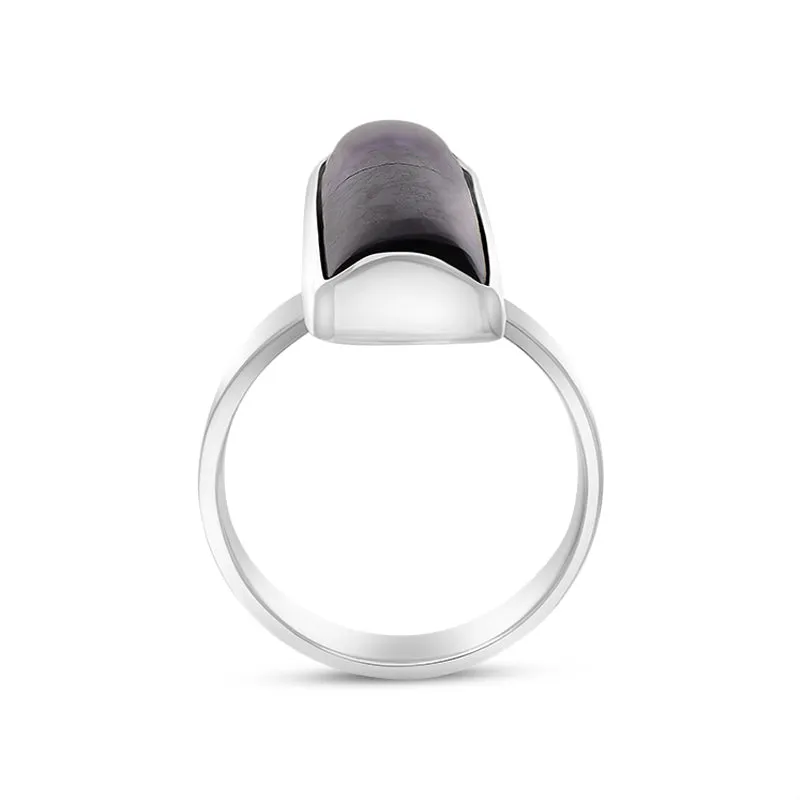 Sterling Silver Blue John Abstract Curved Oblong Shaped Ring D