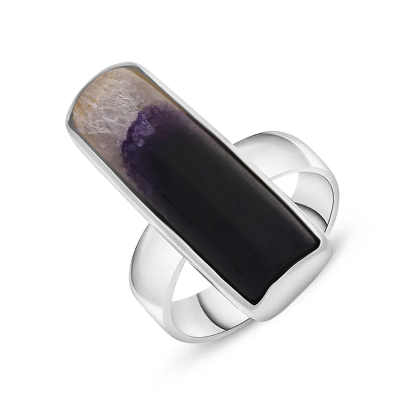 Sterling Silver Blue John Abstract Curved Oblong Shaped Ring D