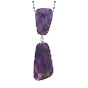 Sterling Silver Blue John Abstract Oblong Two Stone Drop Necklace D