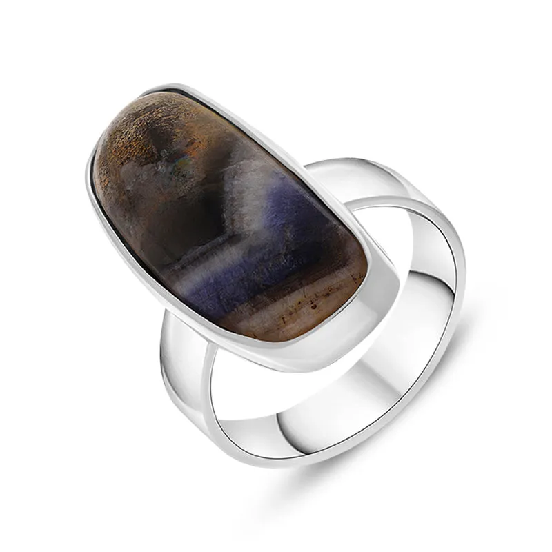 Sterling Silver Blue John Abstract Oval Shaped Ring D