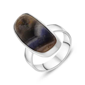 Sterling Silver Blue John Abstract Oval Shaped Ring D