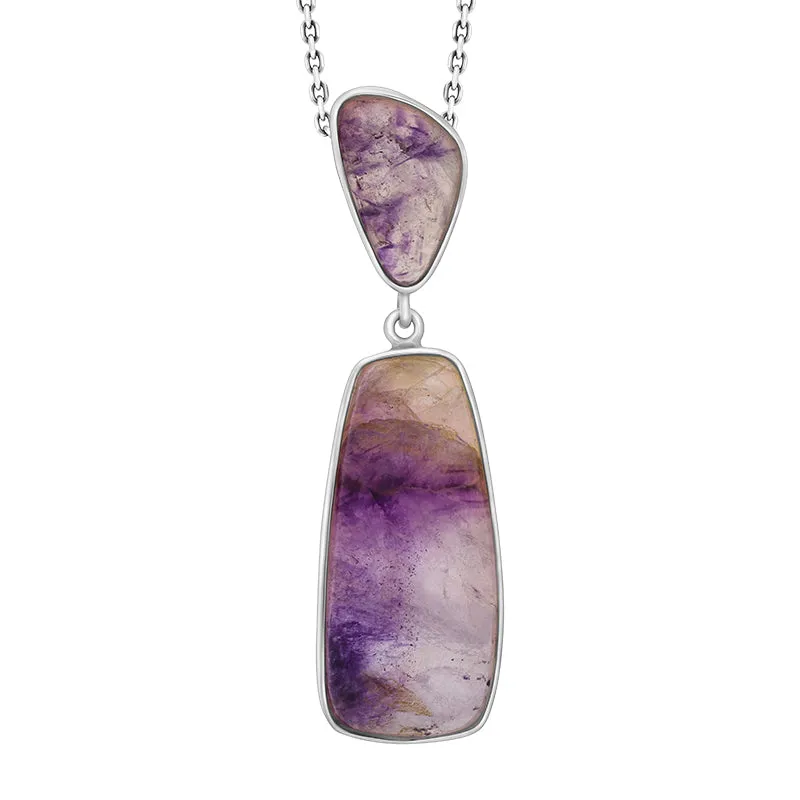 Sterling Silver Blue John Abstract Two Stone Drop Necklace D