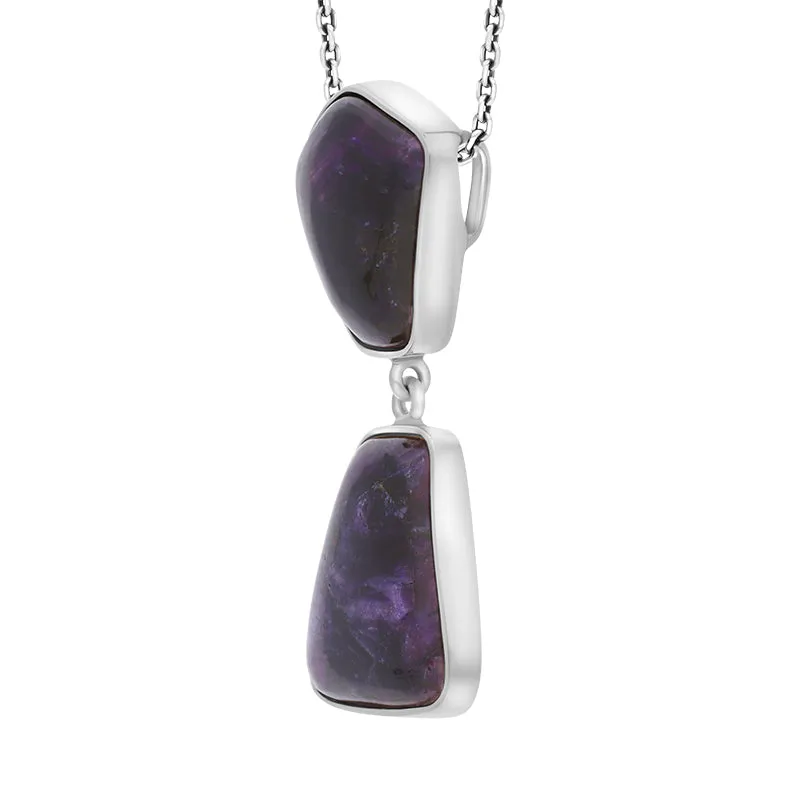 Sterling Silver Blue John Abstract Two Stone Drop Necklace D