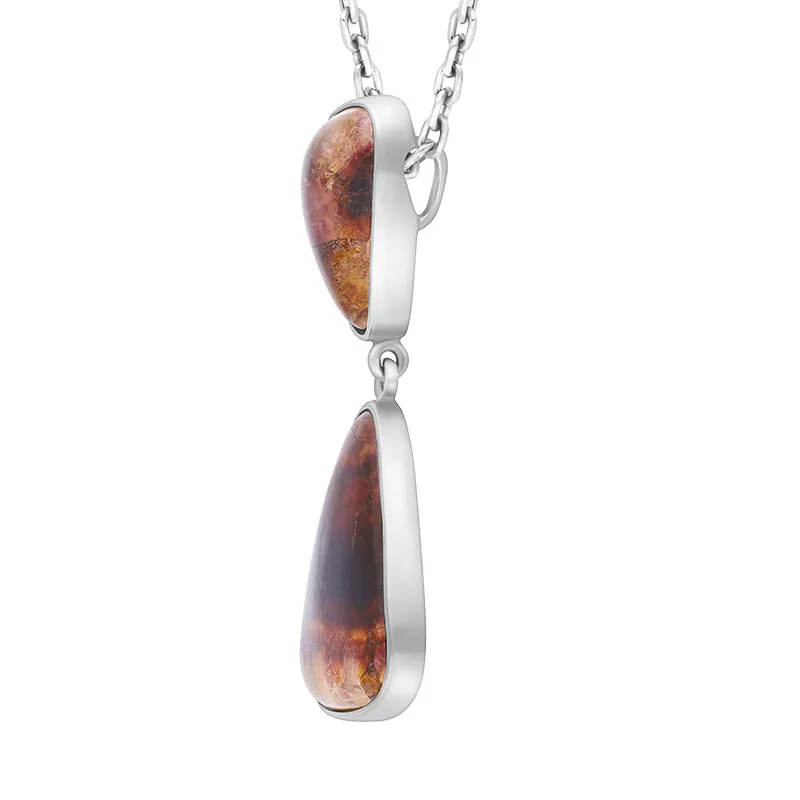 Sterling Silver Blue John Abstract Two Stone Drop Necklace D