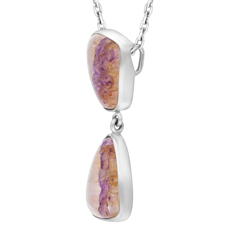 Sterling Silver Blue John Abstract Two Stone Drop Necklace D