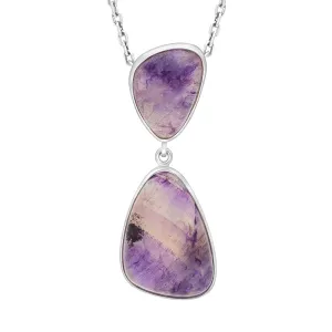 Sterling Silver Blue John Abstract Two Stone Drop Necklace D