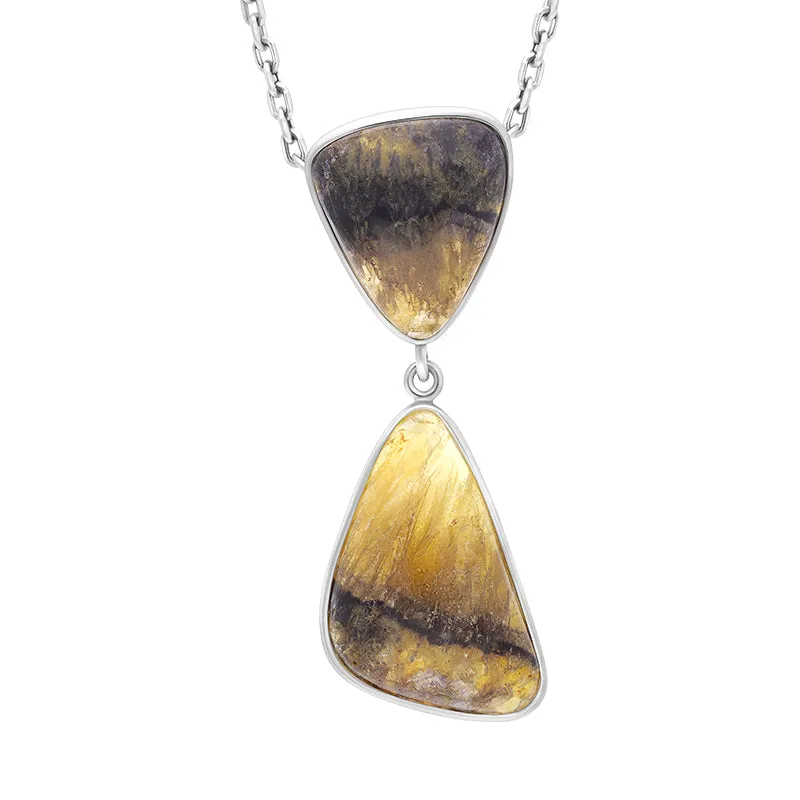 Sterling Silver Blue John Abstract Two Stone Drop Necklace D