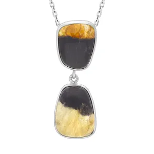 Sterling Silver Blue John Abstract Two Stone Drop Necklace D