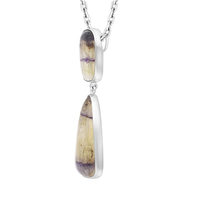 Sterling Silver Blue John Abstract Two Stone Drop Necklace D