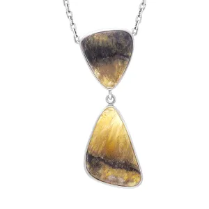 Sterling Silver Blue John Abstract Two Stone Drop Necklace D