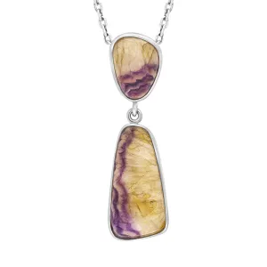 Sterling Silver Blue John Abstract Two Stone Drop Necklace D