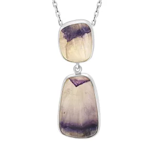 Sterling Silver Blue John Abstract Two Stone Drop Necklace D