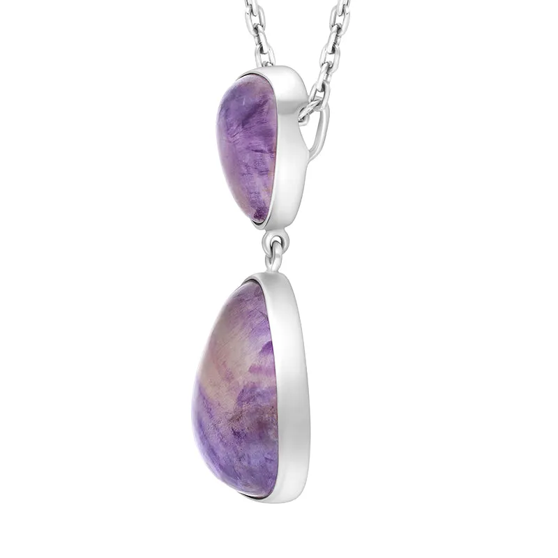 Sterling Silver Blue John Abstract Two Stone Drop Necklace D