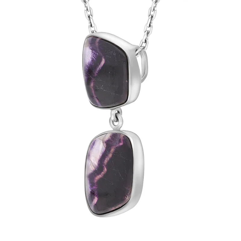 Sterling Silver Blue John Abstract Two Stone Drop Necklace D