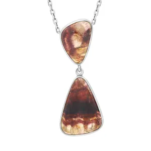 Sterling Silver Blue John Abstract Two Stone Drop Necklace D