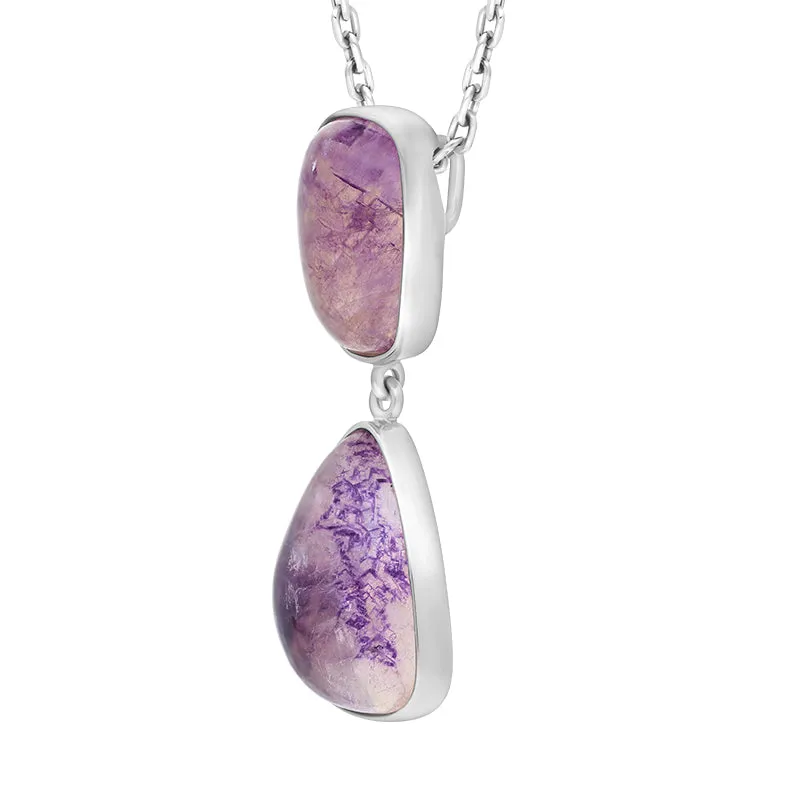 Sterling Silver Blue John Abstract Two Stone Drop Necklace D