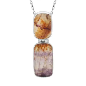 Sterling Silver Blue John Abstract Two Stone Drop Necklace D