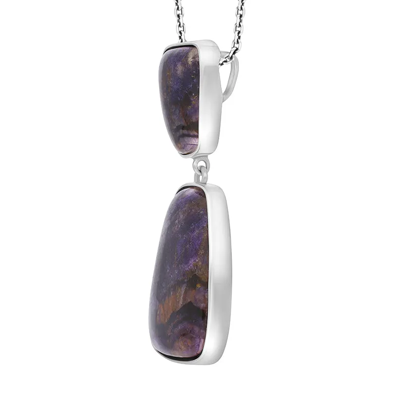 Sterling Silver Blue John Abstract Two Stone Drop Necklace D