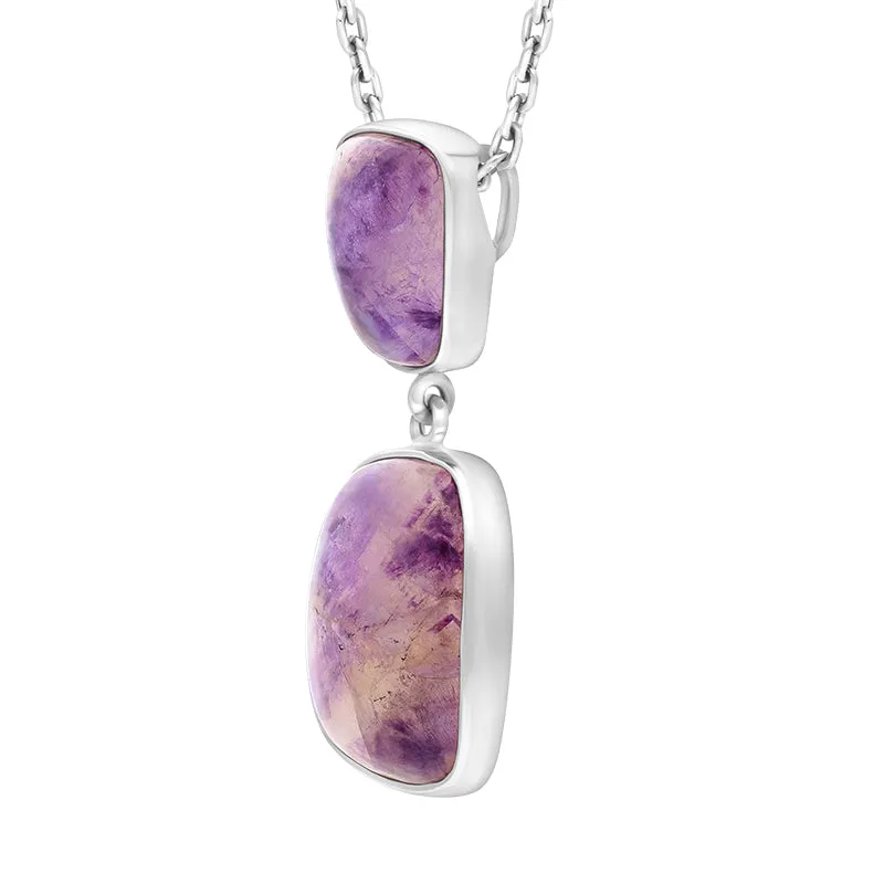 Sterling Silver Blue John Abstract Two Stone Drop Necklace D