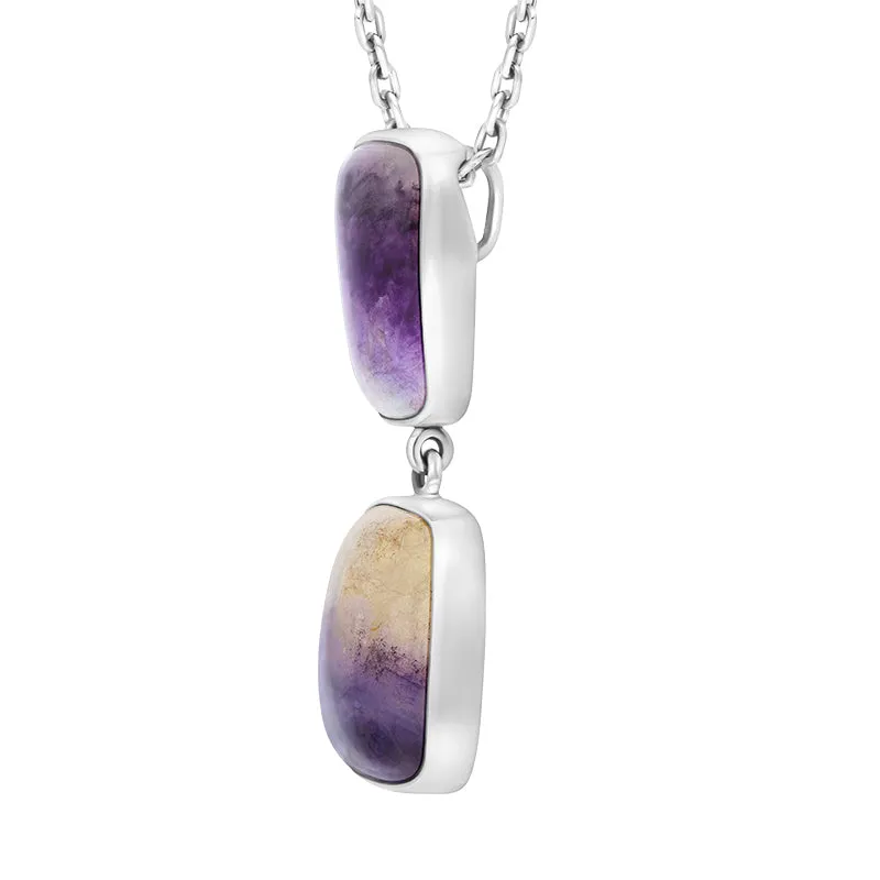 Sterling Silver Blue John Abstract Two Stone Drop Necklace D