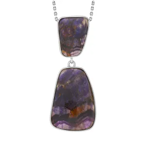 Sterling Silver Blue John Abstract Two Stone Drop Necklace D