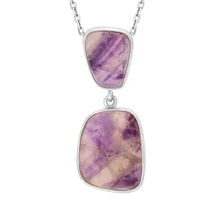 Sterling Silver Blue John Abstract Two Stone Drop Necklace D