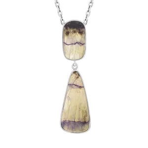 Sterling Silver Blue John Abstract Two Stone Drop Necklace D