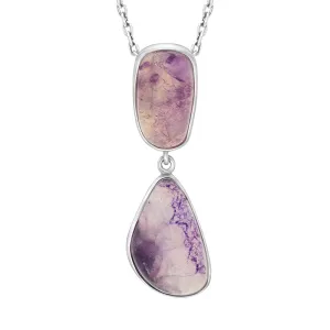 Sterling Silver Blue John Abstract Two Stone Drop Necklace D