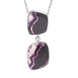 Sterling Silver Blue John Abstract Two Stone Drop Necklace D