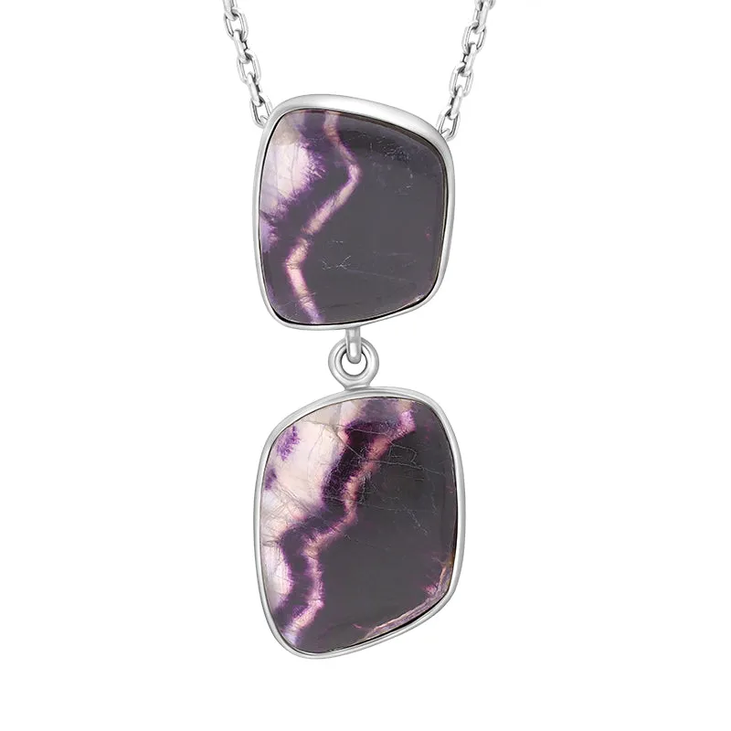 Sterling Silver Blue John Abstract Two Stone Drop Necklace D