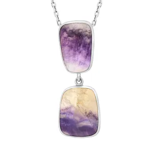 Sterling Silver Blue John Abstract Two Stone Drop Necklace D