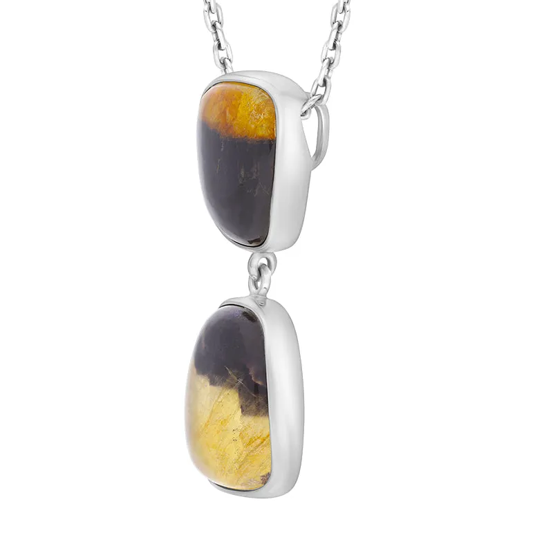 Sterling Silver Blue John Abstract Two Stone Drop Necklace D