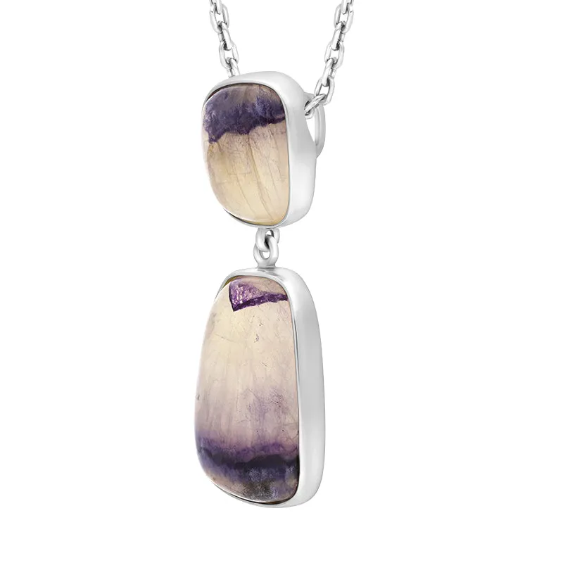 Sterling Silver Blue John Abstract Two Stone Drop Necklace D