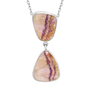 Sterling Silver Blue John Abstract Two Stone Drop Necklace D