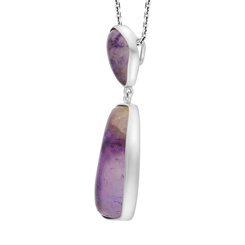 Sterling Silver Blue John Abstract Two Stone Drop Necklace D