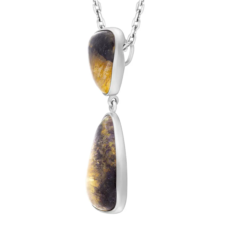Sterling Silver Blue John Abstract Two Stone Drop Necklace D