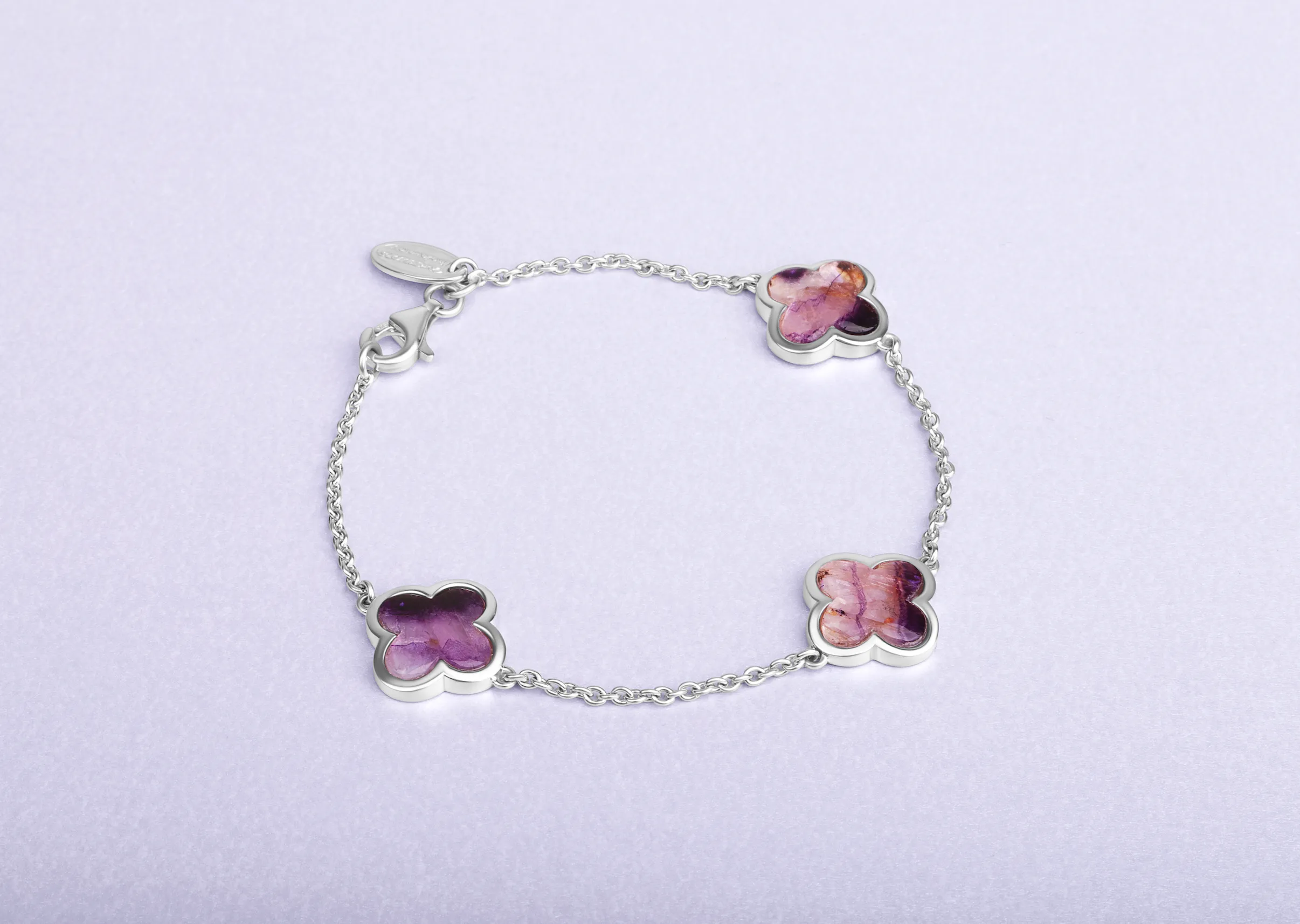 Sterling Silver Blue John Bloom Four Leaf Clover Chain Bracelet