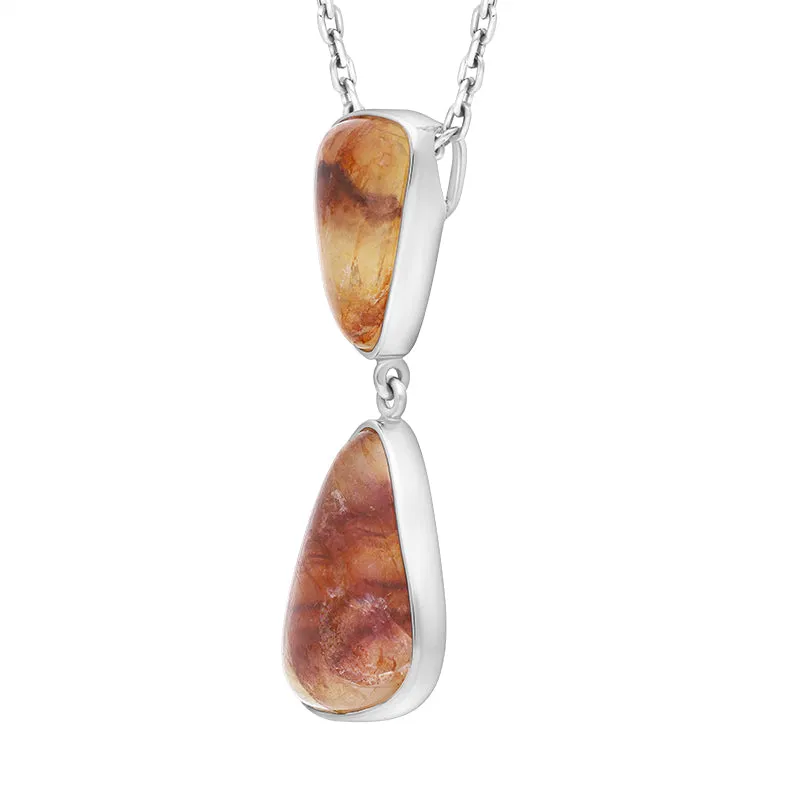 Sterling Silver Blue John Double Stone Abstract Drop Necklace D