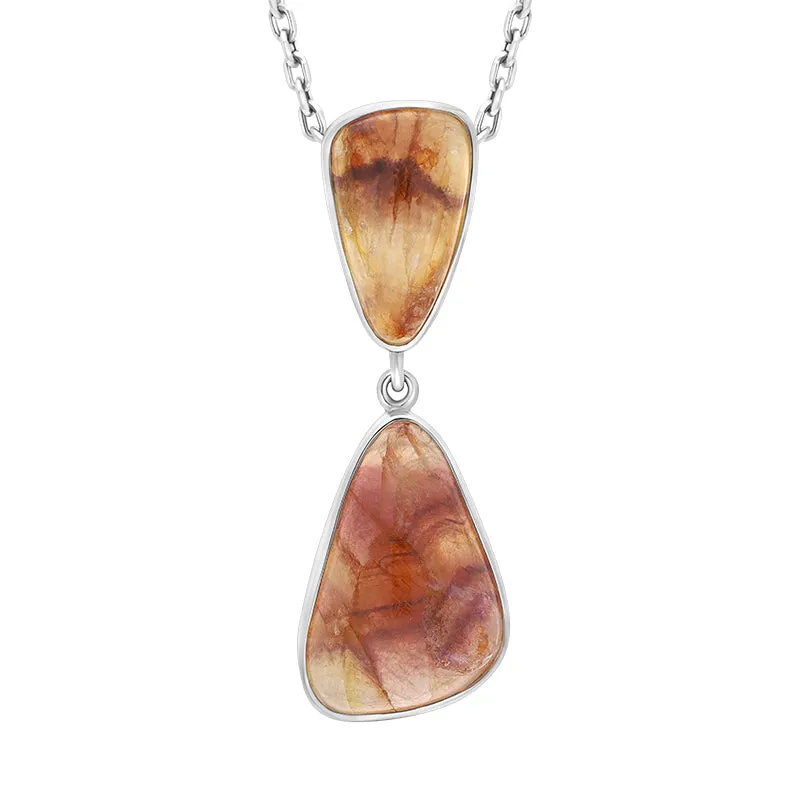 Sterling Silver Blue John Double Stone Abstract Drop Necklace D