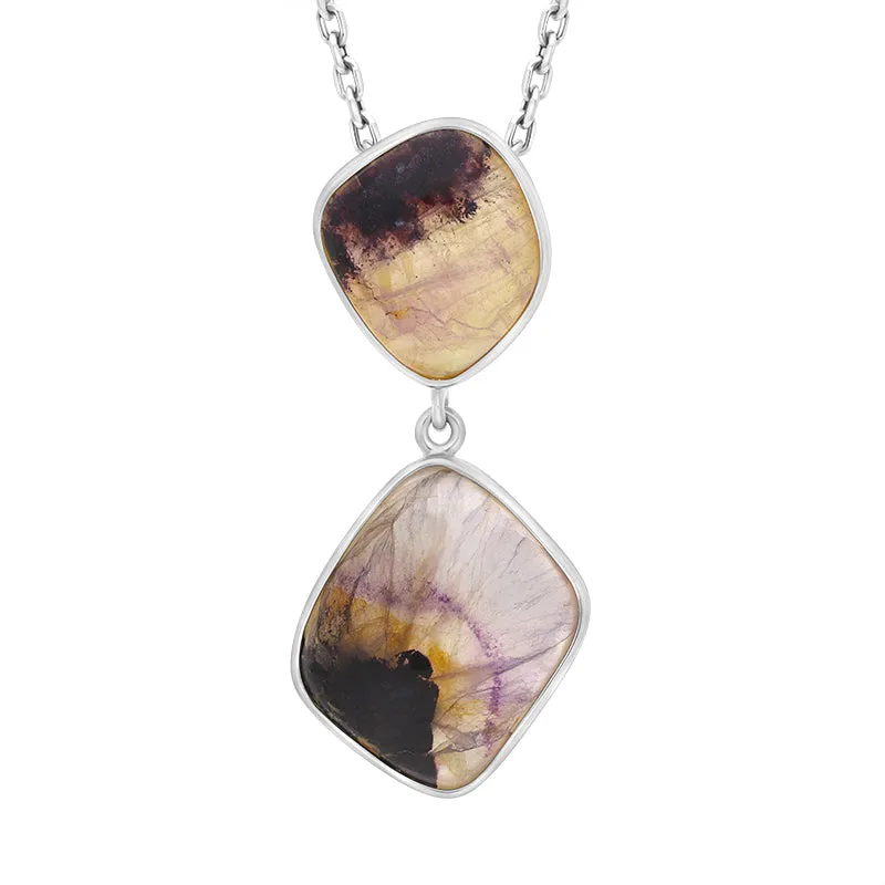 Sterling Silver Blue John Double Stone Abstract Drop Necklace D