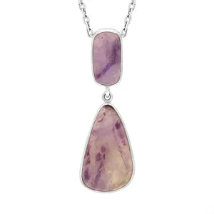 Sterling Silver Blue John Double Stone Abstract Drop Necklace D