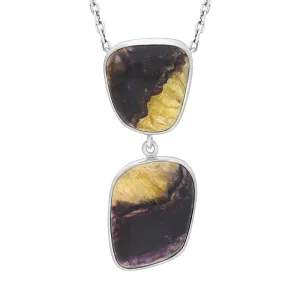 Sterling Silver Blue John Double Stone Abstract Drop Necklace D