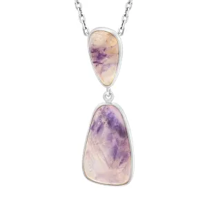 Sterling Silver Blue John Double Stone Abstract Drop Necklace D