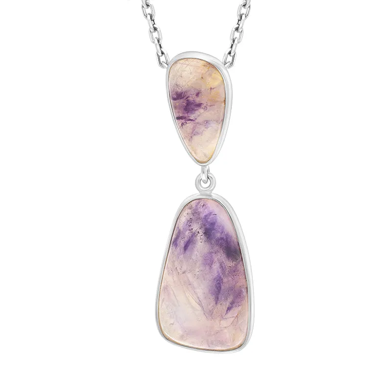 Sterling Silver Blue John Double Stone Abstract Drop Necklace D