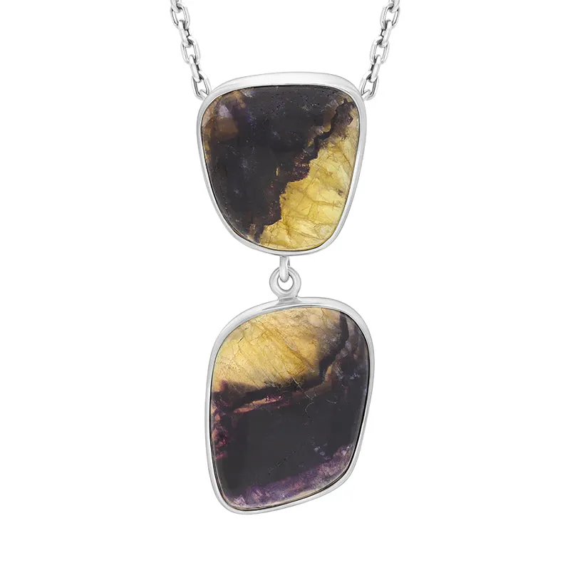 Sterling Silver Blue John Double Stone Abstract Drop Necklace D